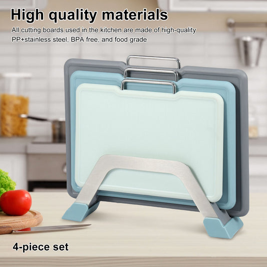 Multifunctional Kitchen Cutting Board Set with Stand, Grinding Area, Scale Markings, and Non-Slip Handle. Includes 3 Sizes of Chopping Boards for Home Kitchen Use.