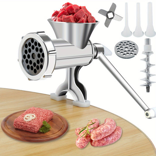 Convenient Manual Meat Grinder with Handle - Durable, Versatile Sausage Maker & Mincer for Home Kitchen - Comes with 3 Stainless Steel Tubes - Perfect for Home Cooking