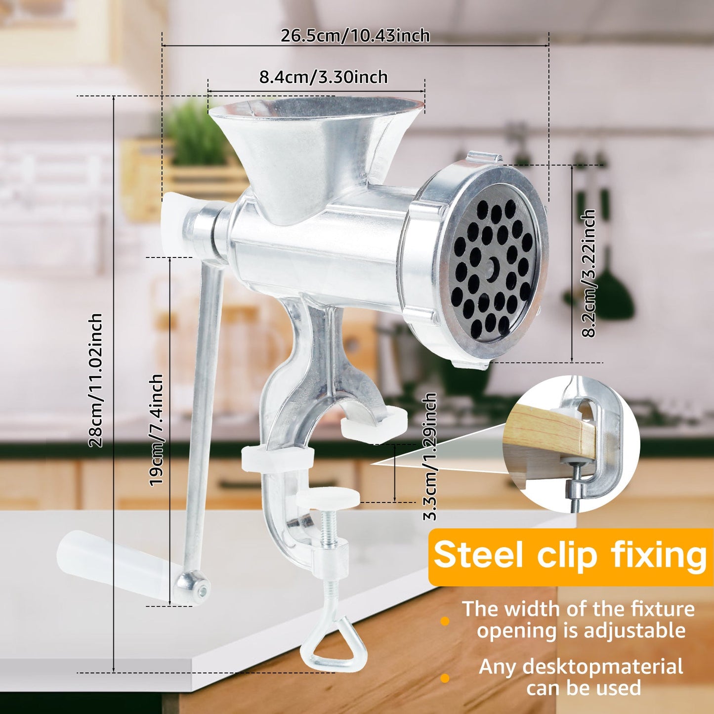 Convenient Manual Meat Grinder with Handle - Durable, Versatile Sausage Maker & Mincer for Home Kitchen - Comes with 3 Stainless Steel Tubes - Perfect for Home Cooking