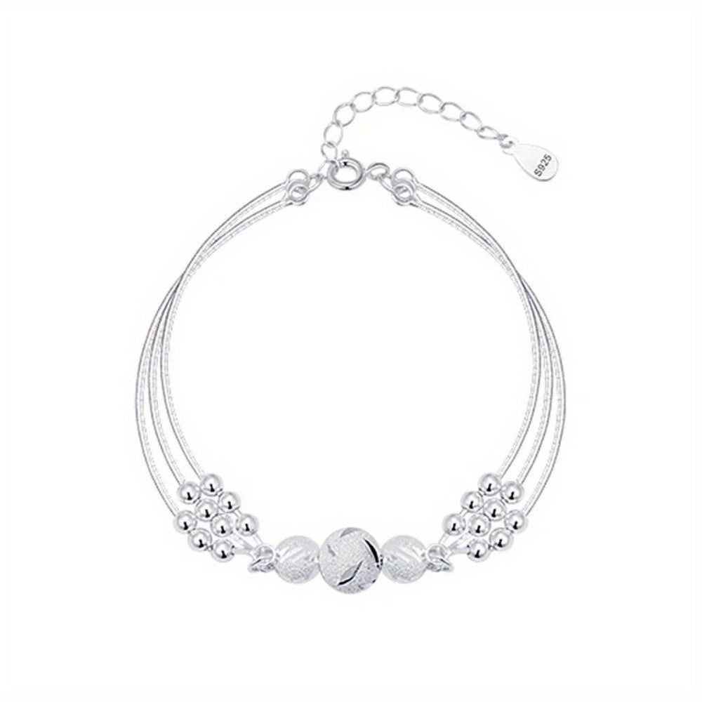 One 925 Silver-Plated Round Bead Charm Bangle designed for women in a cute Y2K style. Made from copper material, this bangle has no mosaic and is suitable for daily wear and parties. Perfect for all seasons and makes a great Christmas holiday gift idea.