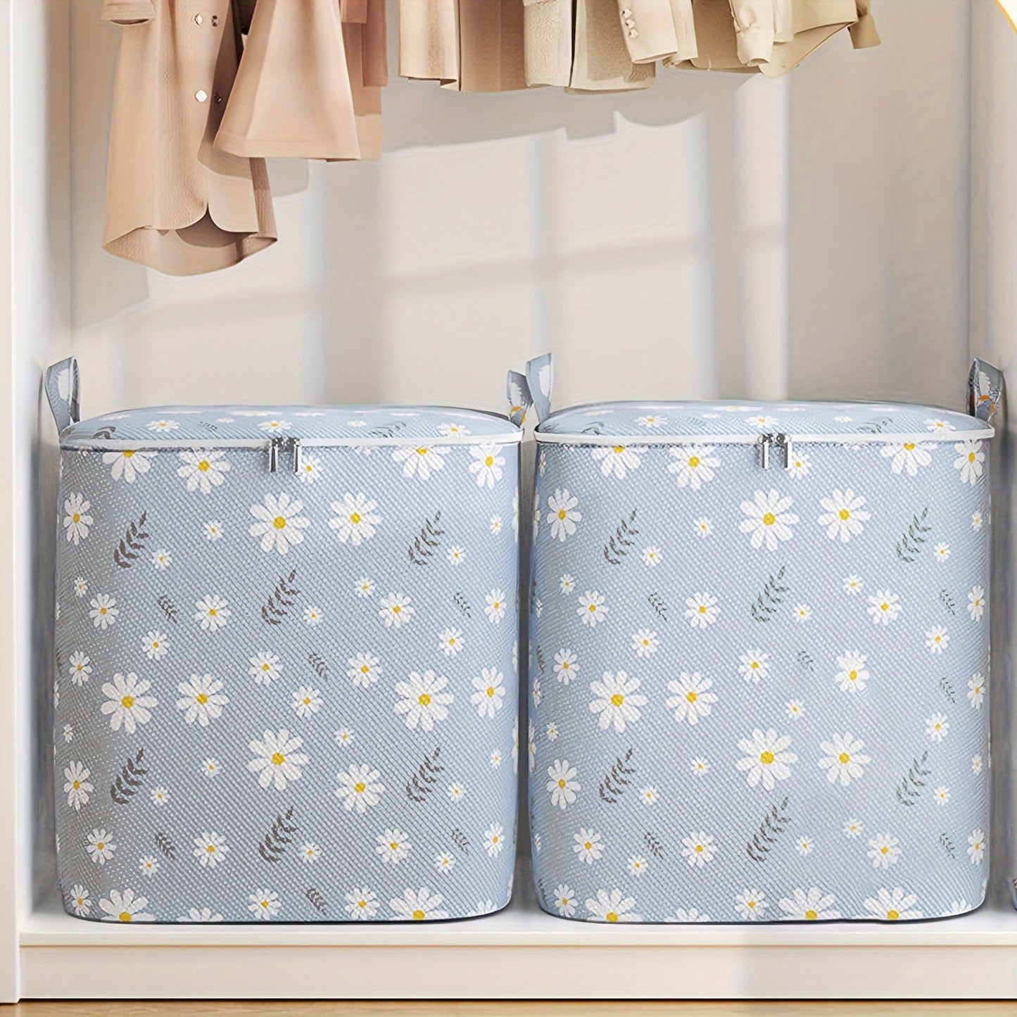 Large capacity foldable storage bins made of waterproof polyester are ideal for keeping clothes and blankets organized in your bedroom, wardrobe, or while traveling. This multi-purpose container is suitable for individuals aged 14 and older.