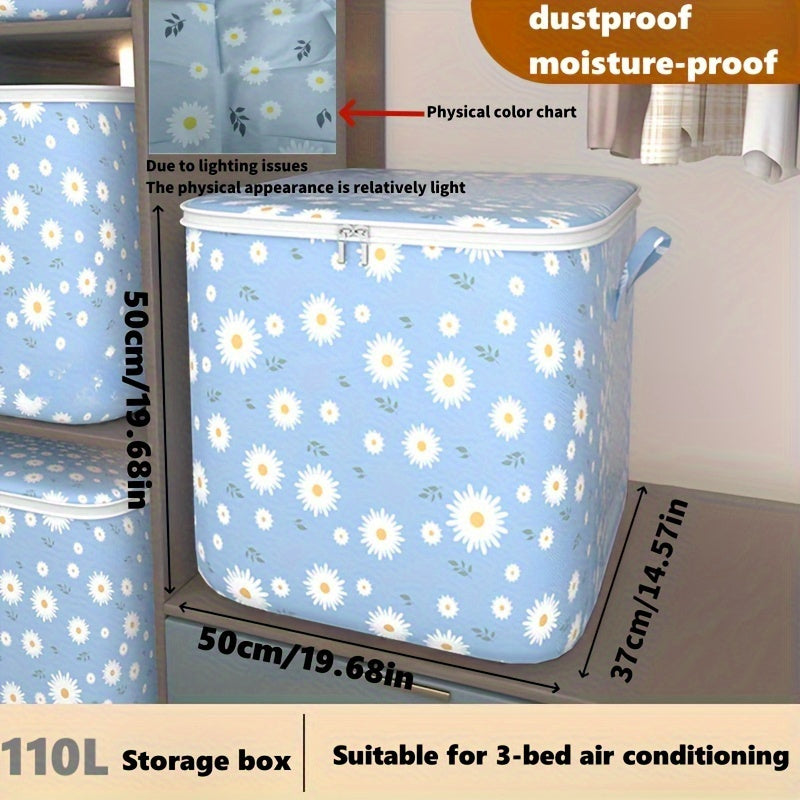 Large capacity foldable storage bins made of waterproof polyester are ideal for keeping clothes and blankets organized in your bedroom, wardrobe, or while traveling. This multi-purpose container is suitable for individuals aged 14 and older.