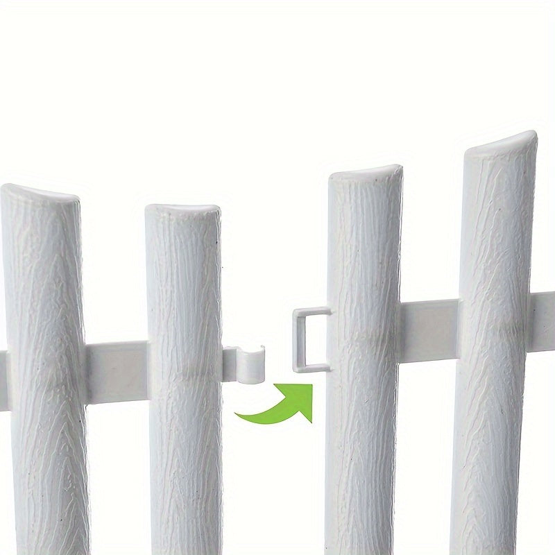 12 pieces of white plastic garden fence for lawn flowerbeds and plant borders, perfect as decorative landscape edging stakes for gardens, yards, and fall decor.