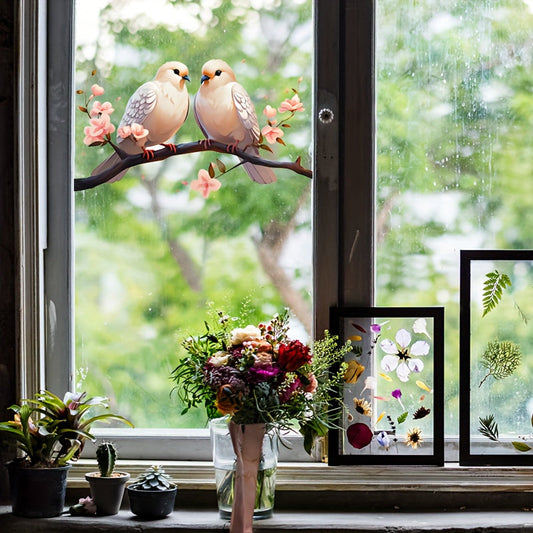 White Bird & Flower Branch Electrostatic Window Clings Inspired by Nature - Ideal for Adding Charm to Bedrooms, Living Rooms, and Dorm Decor