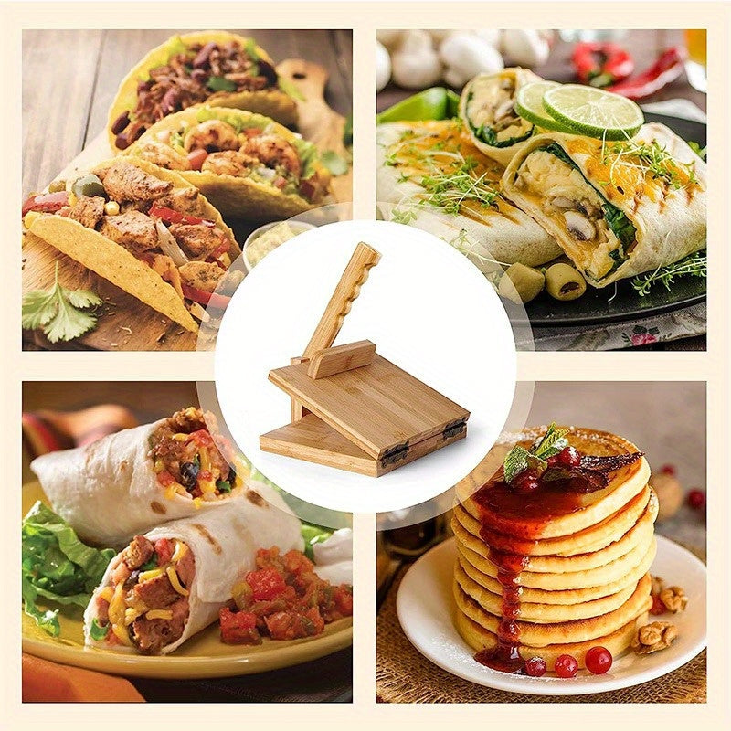 Manual Bamboo Tortilla Press and Rolling Pin - Perfect for Making Pancakes and Tacos, Essential Kitchen Gadget