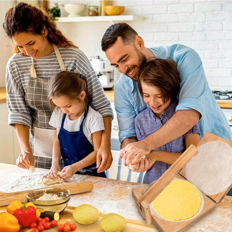 Manual Bamboo Tortilla Press and Rolling Pin - Perfect for Making Pancakes and Tacos, Essential Kitchen Gadget