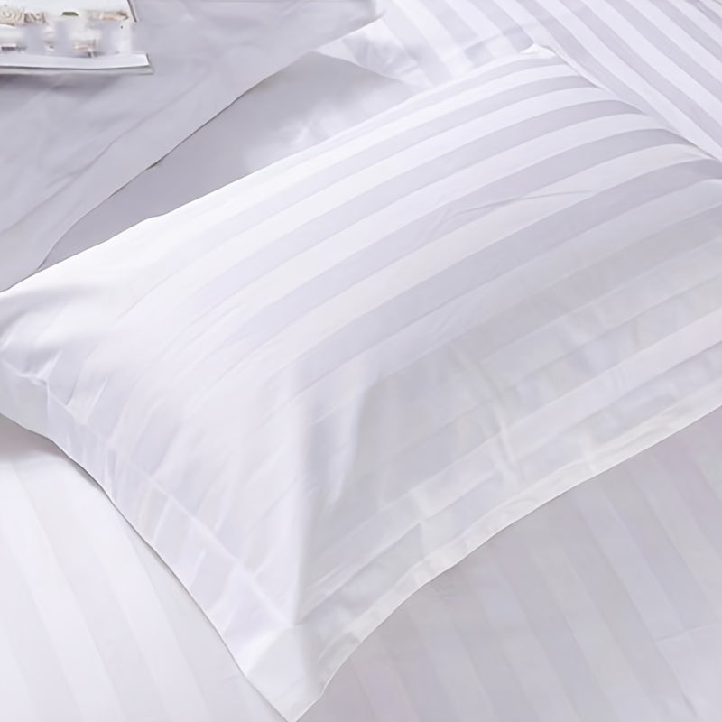 Sophisticated White Cotton Pillowcase with Striped Design - Luxuriously Soft and Perfect for Master Bedroom or Guest Room - Easy Care, Envelope Closure, 100% Cotton, 40 Thread Count