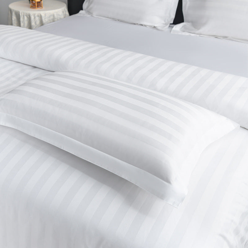 Sophisticated White Cotton Pillowcase with Striped Design - Luxuriously Soft and Perfect for Master Bedroom or Guest Room - Easy Care, Envelope Closure, 100% Cotton, 40 Thread Count