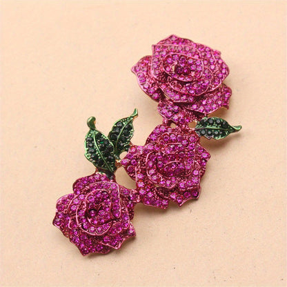 Luxurious Rhinestone-Rose Brooch Pin featuring Enamel Floral Design and Novelty Simulation Modeling - Elegant Fashion Accessory for Women