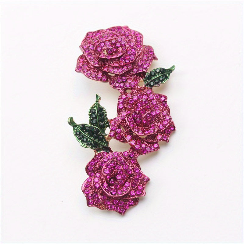 Luxurious Rhinestone-Rose Brooch Pin featuring Enamel Floral Design and Novelty Simulation Modeling - Elegant Fashion Accessory for Women