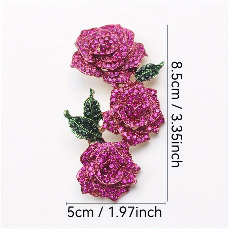 Luxurious Rhinestone-Rose Brooch Pin featuring Enamel Floral Design and Novelty Simulation Modeling - Elegant Fashion Accessory for Women