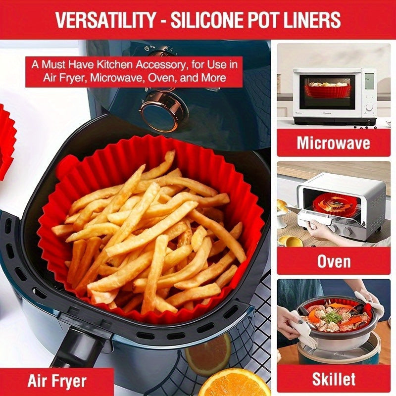 Upgrade your air fryer with our 8-inch reusable silicone liner. This non-stick, easy-to-clean, and heat-resistant liner can withstand temperatures up to 500°F, making it perfect for 3-7 QT air fryers. It fits most models and is an essential kitchen