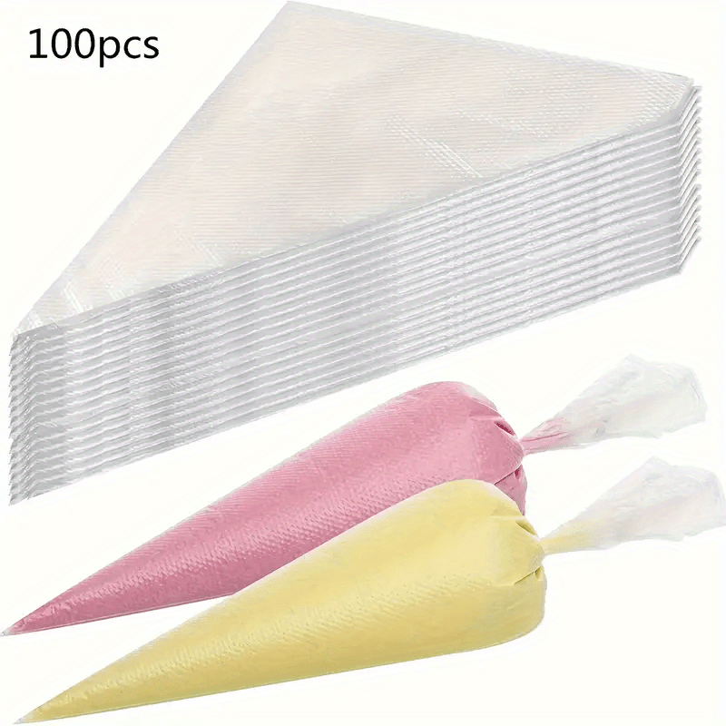 100 pieces of disposable piping bags for cake decoration - triangular icing and frosting bags for cookies, cupcakes, and desserts - essential for kitchens and restaurants.