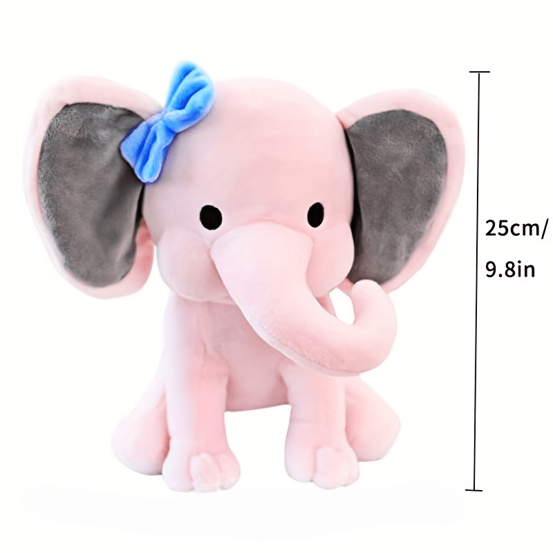 Soft and cuddly elephant plush toy, perfect for young children. Made of soft polyester, this is an ideal gift for both boys and girls. Great for parties and playtime. Available in bright pink and grey colors.