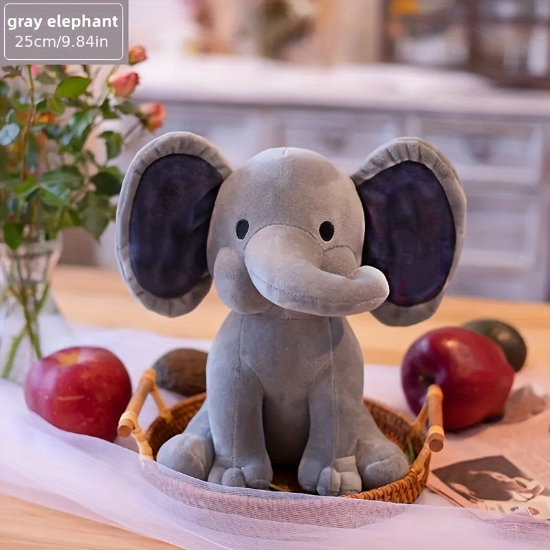 Soft and cuddly elephant plush toy, perfect for young children. Made of soft polyester, this is an ideal gift for both boys and girls. Great for parties and playtime. Available in bright pink and grey colors.