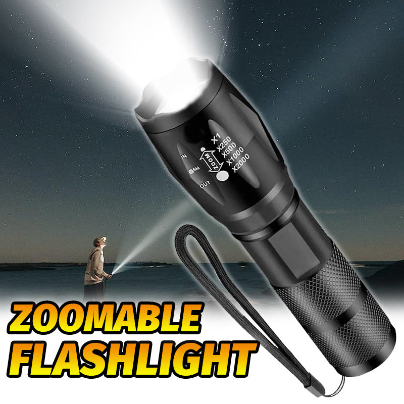 2 LED zoomable flashlights made of bright aluminum alloy for camping, hiking, fishing, emergencies. Batteries not included.