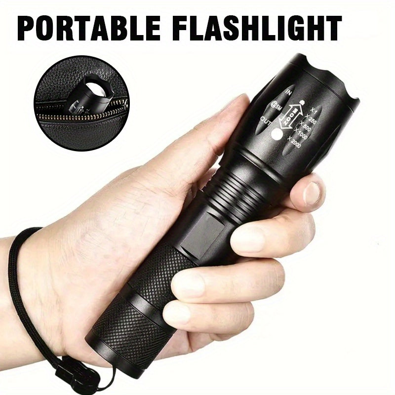 2 LED zoomable flashlights made of bright aluminum alloy for camping, hiking, fishing, emergencies. Batteries not included.