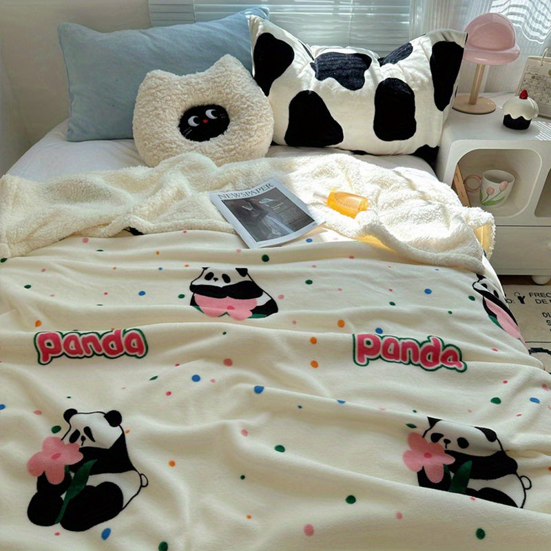 Soft and plush panda print milk velvet throw blanket - perfect for snuggling on the couch, sofa, at the office, or when traveling. Provides cozy warmth all year round. Makes a versatile and lightweight gift idea.