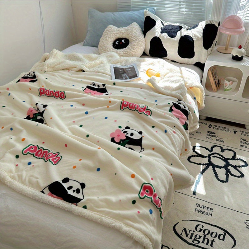 Soft and plush panda print milk velvet throw blanket - perfect for snuggling on the couch, sofa, at the office, or when traveling. Provides cozy warmth all year round. Makes a versatile and lightweight gift idea.