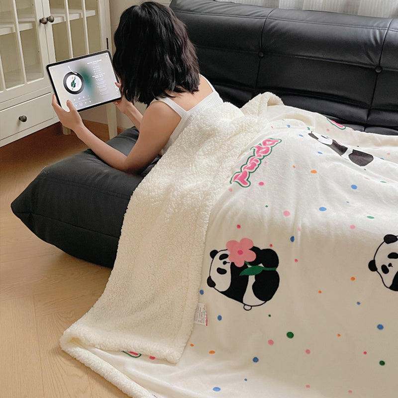 Soft and plush panda print milk velvet throw blanket - perfect for snuggling on the couch, sofa, at the office, or when traveling. Provides cozy warmth all year round. Makes a versatile and lightweight gift idea.