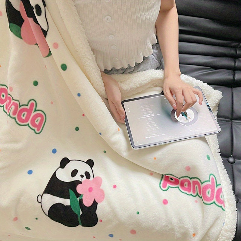 Soft and plush panda print milk velvet throw blanket - perfect for snuggling on the couch, sofa, at the office, or when traveling. Provides cozy warmth all year round. Makes a versatile and lightweight gift idea.