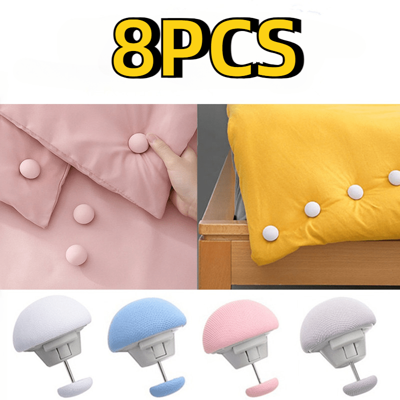 Set of 8 Mushroom Shaped Bed Sheet Grippers: Secure, Discreet, and Reliable - Ideal for Bedding and Mattresses at Home - Easy to Clean in the Washing Machine