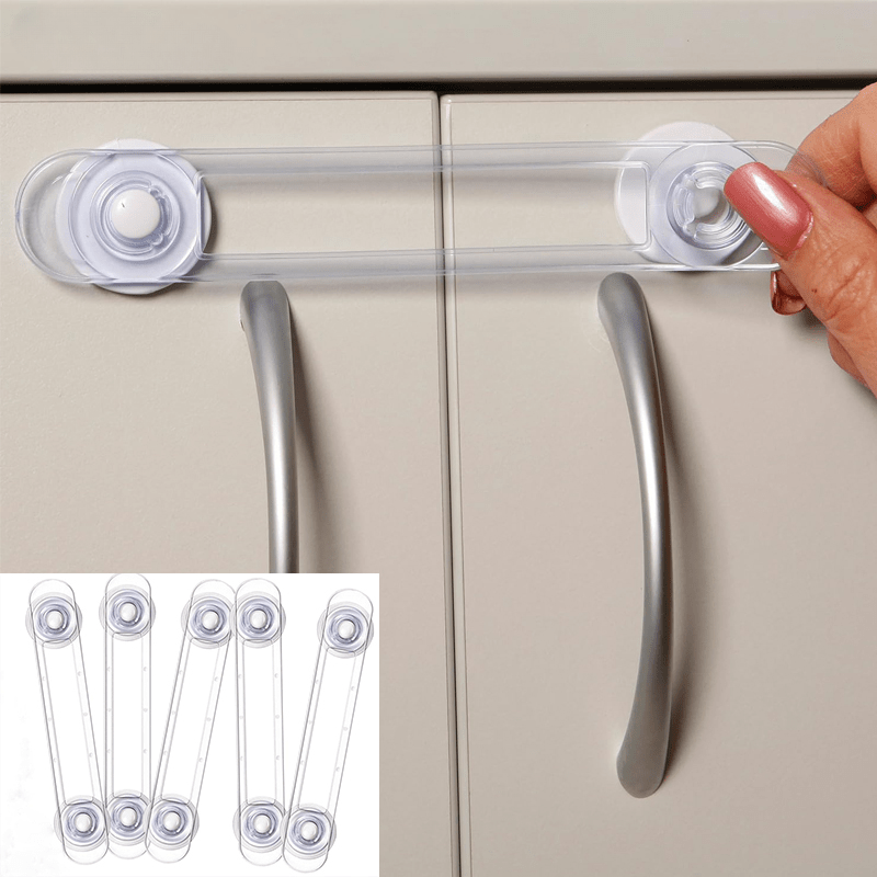 Set of 4 Child Safety Locks with Transparent Anti-Opening Soft Straps - Multi-functional locks for Baby Drawers and Refrigerators