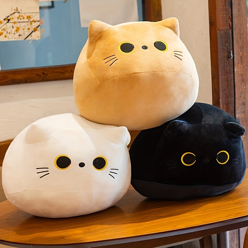 Three sizes of black cat plush dolls in a vintage style made of 100% polyester material. Hand wash only. Perfect for animal-themed parties and as gifts for Christmas and Halloween. Available in sizes 19.81cm, 24.89cm, and 29.97cm.