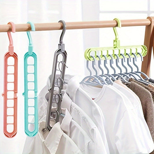 Colorful Foldable Plastic Storage Hangers with 9 Holes - Space-Saving Closet Organizer for Dorms & Bedrooms. Multifunctional Wardrobe Hanging Shelves System in Light Brown, Pink, and Teal. Ideal for Dorm Room Storage, Organizing and Maximizing Closet