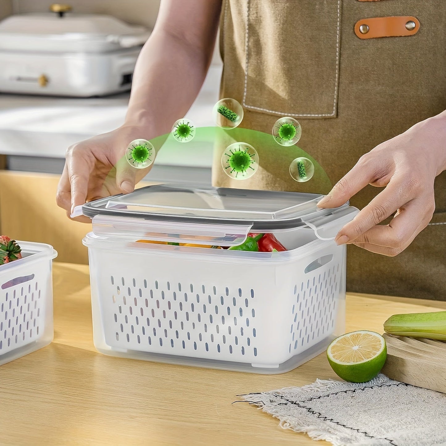 Set of 4 leakproof food storage containers made with BPA-free materials. Features an airtight seal to keep food fresh, perfect for meal prep and kitchen organization. Containers are reusable, stackable, and ideal for storing fruits, veggies, meats, and