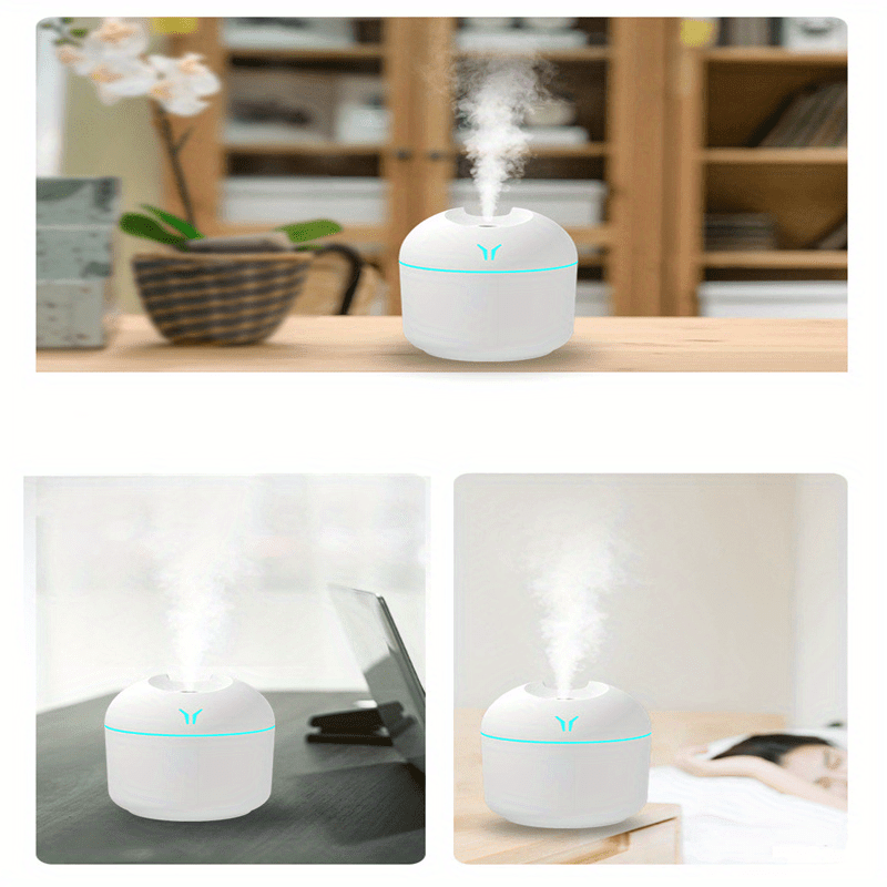 USB portable humidifier with cool mist, LED light, for home, office, and car. Ideal for air purification and room refreshment. Great gift option.