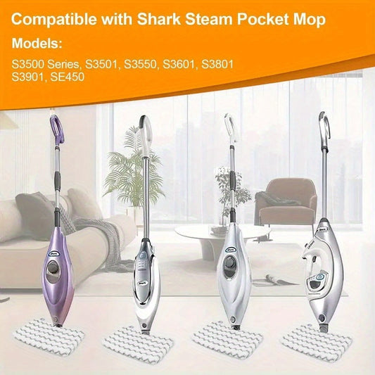 Durable Gray Washable Steam Mop Pad made from Ultra-Fine Fiber material. Compatible with Shark S3501, S3601, S2901, S3550, S3801, S3901, and SE450 models. Made of Non-Electric, Durable Plastic.