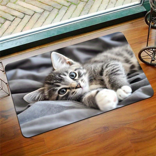 Elegant Cat Bed Design Floor Mat - Functional Rug for Gaming Room, Bathroom, Kitchen, & Living Spaces - Easy to Clean Polyester Rug with Anti-Slip PVC Backing