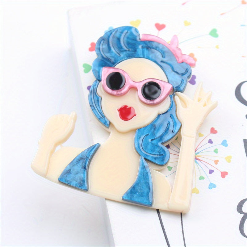 Stylish Dopamine Girl Pin Featuring Summer Beauty - Trendy Brooch - Latest Fashion Accessory - Made with Acrylic Material - Unique Irregular Shape - Ideal Gift for Her