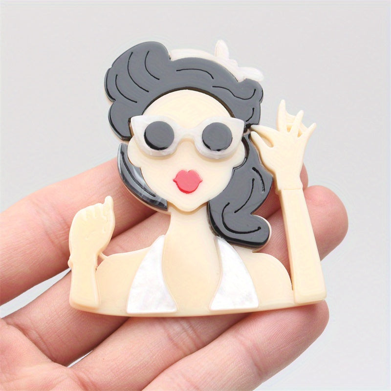 Stylish Dopamine Girl Pin Featuring Summer Beauty - Trendy Brooch - Latest Fashion Accessory - Made with Acrylic Material - Unique Irregular Shape - Ideal Gift for Her