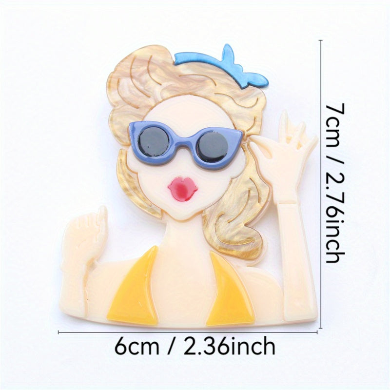 Stylish Dopamine Girl Pin Featuring Summer Beauty - Trendy Brooch - Latest Fashion Accessory - Made with Acrylic Material - Unique Irregular Shape - Ideal Gift for Her