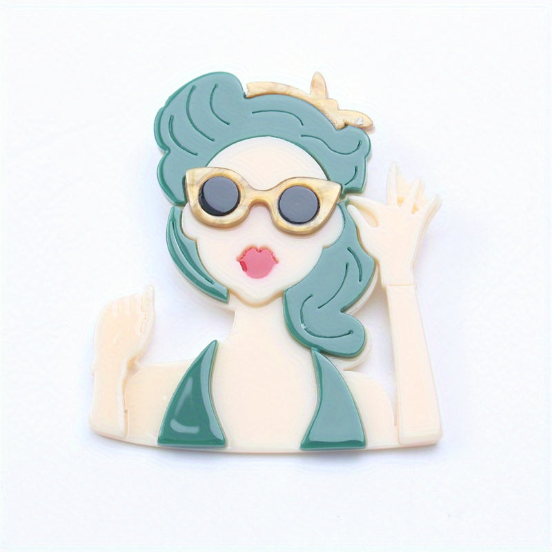 Stylish Dopamine Girl Pin Featuring Summer Beauty - Trendy Brooch - Latest Fashion Accessory - Made with Acrylic Material - Unique Irregular Shape - Ideal Gift for Her