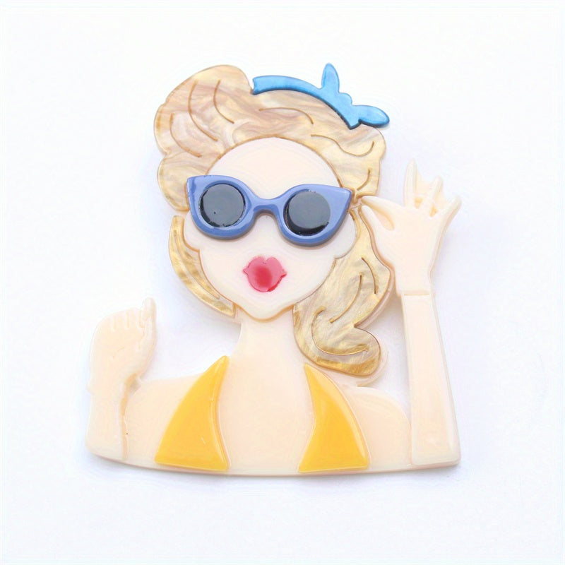 Stylish Dopamine Girl Pin Featuring Summer Beauty - Trendy Brooch - Latest Fashion Accessory - Made with Acrylic Material - Unique Irregular Shape - Ideal Gift for Her