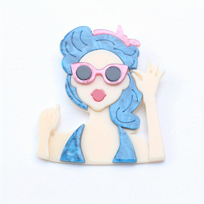 Stylish Dopamine Girl Pin Featuring Summer Beauty - Trendy Brooch - Latest Fashion Accessory - Made with Acrylic Material - Unique Irregular Shape - Ideal Gift for Her