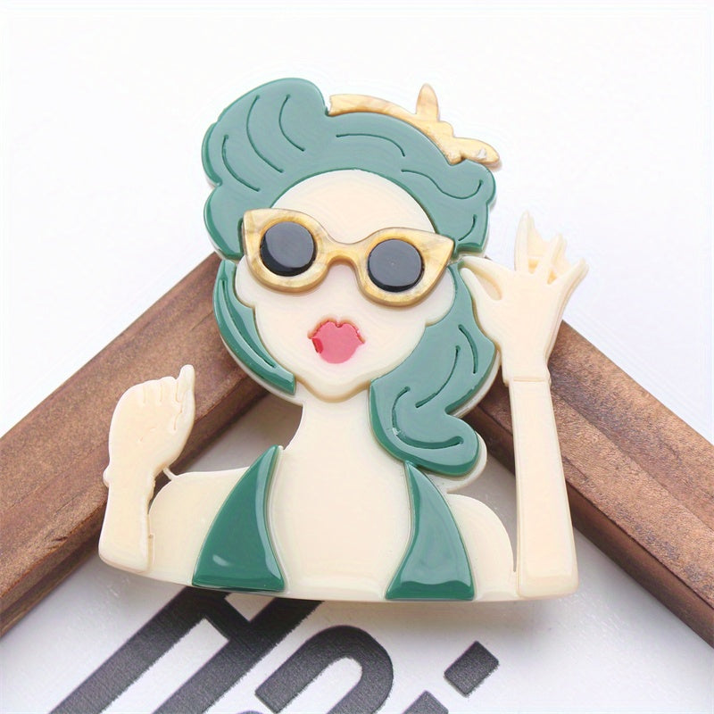 Stylish Dopamine Girl Pin Featuring Summer Beauty - Trendy Brooch - Latest Fashion Accessory - Made with Acrylic Material - Unique Irregular Shape - Ideal Gift for Her