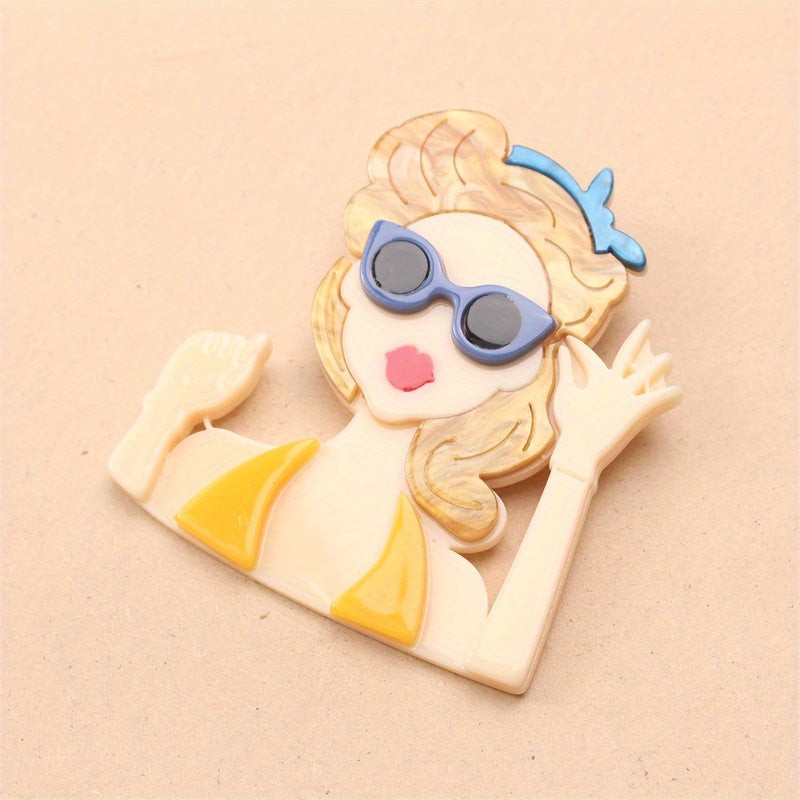 Stylish Dopamine Girl Pin Featuring Summer Beauty - Trendy Brooch - Latest Fashion Accessory - Made with Acrylic Material - Unique Irregular Shape - Ideal Gift for Her