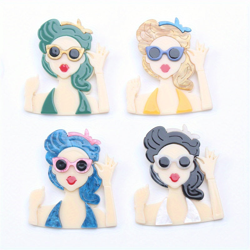 Stylish Dopamine Girl Pin Featuring Summer Beauty - Trendy Brooch - Latest Fashion Accessory - Made with Acrylic Material - Unique Irregular Shape - Ideal Gift for Her