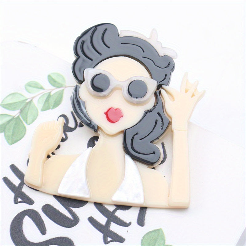 Stylish Dopamine Girl Pin Featuring Summer Beauty - Trendy Brooch - Latest Fashion Accessory - Made with Acrylic Material - Unique Irregular Shape - Ideal Gift for Her