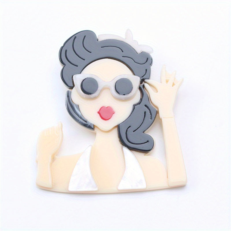 Stylish Dopamine Girl Pin Featuring Summer Beauty - Trendy Brooch - Latest Fashion Accessory - Made with Acrylic Material - Unique Irregular Shape - Ideal Gift for Her