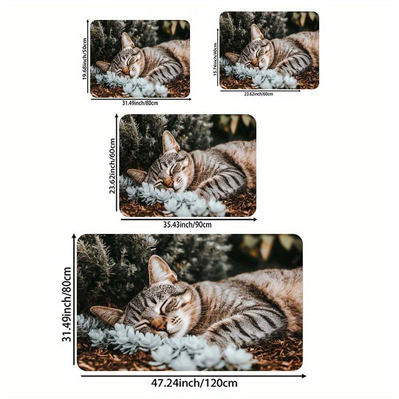 Indoor Cat Nap Design Doormat made of Machine Washable Polyester with Non-Slip PVC Backing - Perfect for Bathroom, Kitchen, Living Room, and Bedroom Decor