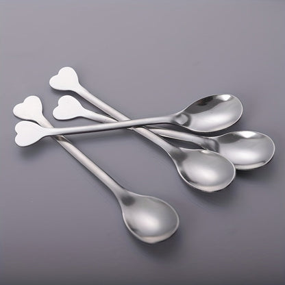 Set of 4 Heart-Shaped Handle Stainless Steel Spoons: Ideal for Coffee, Tea, Soup, and Beyond