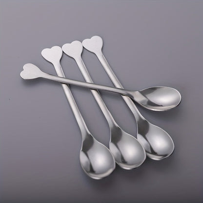 Set of 4 Heart-Shaped Handle Stainless Steel Spoons: Ideal for Coffee, Tea, Soup, and Beyond