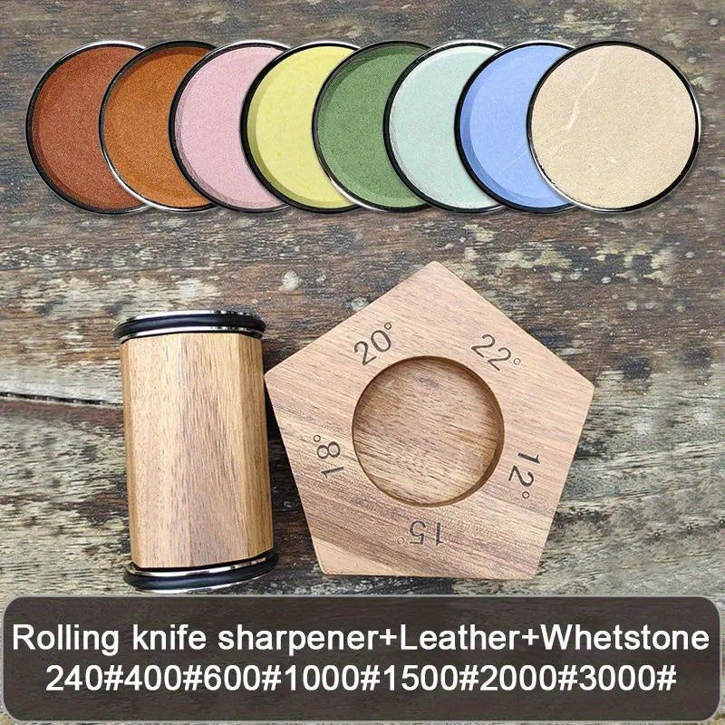 Multi-functional Rolling Knife Sharpener Set - Manual, Metal Kitchen Tool for Sharpening with Precision at Various Angles of 12°, 15°, 18°, 20°, and 22°.