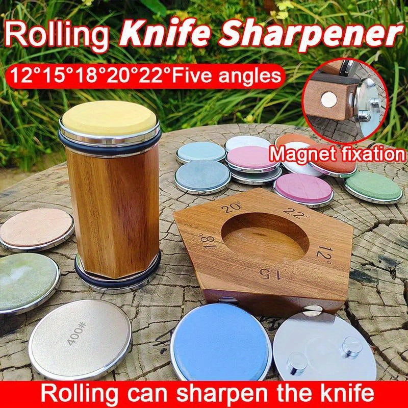 Multi-functional Rolling Knife Sharpener Set - Manual, Metal Kitchen Tool for Sharpening with Precision at Various Angles of 12°, 15°, 18°, 20°, and 22°.