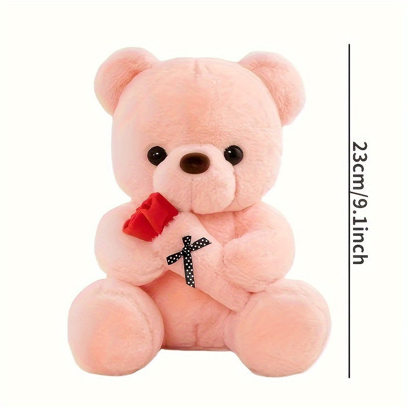 Charming Rose Bear Plush Toy - Ideal Gift for Valentine's Day & Birthday, Soft PVC Material, in Gray/White/Pink